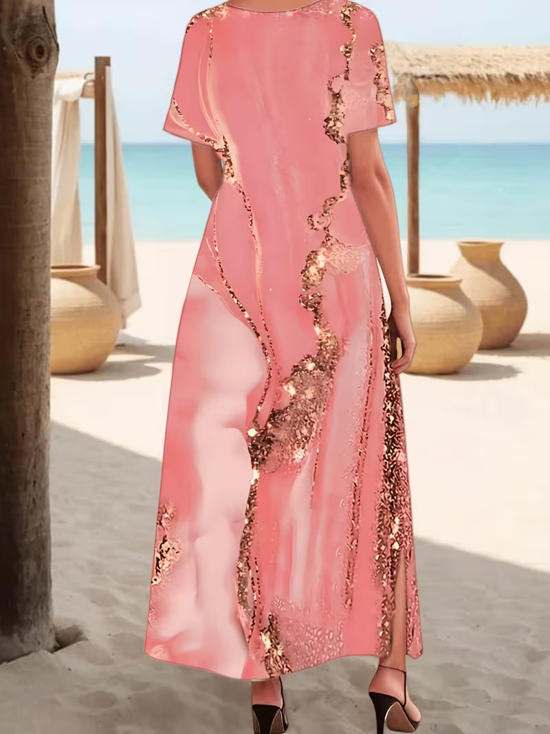 Vestido Comprido Estampado Pink Mirage